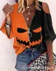 Camisetas femininas Mulheres Hollow Out Batwing Sleeve Loose Sexy Halloween Print Print Colorblock Cold Blouse Top Moda Blusa Tops