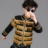 Scene Wear Hip Hop Dance Costumes Kids Black Golden Tassel Coat Pants Boys Jazz Utför kläder Barn Street Dancewear DN2969