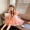 Mädchen Kleider 2023 Sommer Mädchen Kleid Ballkleid Puff Sleeve Süße Prinzessin Floral Kinder Baby Kinder Kleidung Für Mädchen