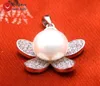 Choker Qingmos 24mm Flower Sterling Silver 925 Pendant Necklace For Women With 11mm White Flat Round Pearl 16" Chokers