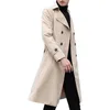 Herrgravrockar Fashion Woolen Solid Color Single Breasted Lapel Long Coat Jacket Casual Overcoat Spring and Autumn 230404