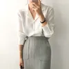 レディースブラウスシャツ女性用トップアンドシャツピュアホワイトシフォンシャツオフィスシャツブルーミュージェルデモダ
