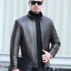 Herren Leder Faux YXL831 Herbst und Winter Mittleres Alter Jugend Lässig Natürliche Jacke Stehkragen Pelz Mode Schwarz Braun 230404