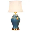 Lampy stołowe klasyczne chińskie lampa w stylu salon amerykański niebieski pełny miedź sypialnia nocna ściemnianie jingdezhen