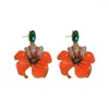 Kolczyki Dangle Style w stylu pomarańczowe emaliowane kwiaty dla kobiet dziewczęta zielone kryształowe biżuterię imprezową