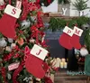 Julstickad strumpstrumpor Röd snöflinga Alfabetet bokstäver Xmas Tree Pendant Julprydnader Dekorationer för familjesemesterpresent