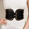 Belts Punk Black Leather Cummerbunds Female Woman Belt Studded Wide Women'S Rivet Stretchy Dress Decoration