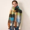 Scarves Korean Version Ac Plaid Scarf Women in Autumn and Winter Thickened Warm Soft Waxy Tassel Mohairzvxl