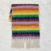 Scarves the New Version of Ac Japan and South Korea Universal Horizontal Bar Rectangular Plaid Tassels Warm Thickened Rainbow Net Red ScarfI6W6