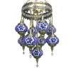 Lampes suspendues Lampes de chaîne de fer circulaire exotique avec 9 vitraux sphériques Bohême Style turc Droplights pour escalier de hall