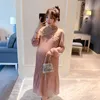 Umstandskleider 9310 # Herbst Koreanische Mode Plissee Chiffon Langes Kleid für Schwangere Lose Gerade Passform Schwangere Kleidung 230404