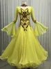 Robe de danse valse à manches longues pour femmes, tenue de scène moderne, concours de salle de bal, jupe standard jaune