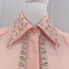 Blusas femininas de alta qualidade natural linho seda 2023 primavera verão estilo férias sólido amarelo rosa cristal all-matching blusa reta para