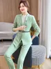 Tweedelige damesbroek Elegante dames formele blazer en broekpak Zwart Groen Roze Kantoor Dames Herfst Winter Zakelijk Werkkleding 2 sets