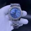 luxe heren diamanten horloges automatisch mechanisch horloge roestvrij staal blauwe wijzerplaat Horloges kleine Diamond Bezel Horloges 40MM286L