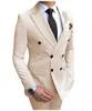 Men's Suits Blazers 2023 Beige Suit 2 Pieces DoubleBreasted Notch Lapel Flat Slim Fit Casual Tuxedos For WeddingBlazerPants 230404