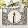 Tapetes de mesa étnica boho placemats conjunto de 4 boêmio preto teal cinza floral linho lavável cozinha jantar mancha resistente ao calor