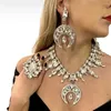 Choker 2023 Chunky Gem Rhinestone Bridal Moon Pendant Necklace Earrings Jewelry Sets For Women Charm Geometric Collar