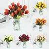 Fleurs décoratives 9 têtes/branche faux bouquet de tulipes avec des décorations de fleurs artificielles de feuille pour la maison/bureau/cuisine mariage mariée 11 pouces