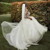 Scoop Prinzessin Boho Brautkleid A-Linie Frauen wunderschöne Puff lange Ärmel Spitze Applikationen Falten Brautkleid Sweep Zug 2024