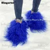 New Mongolian Slides women Long Slippers Woman Winter Plush Warm Shoes Outdoor Indoor Flats Girls Luxury Furry Faux Fur T231104