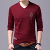Men's T-Shirts Fashion Brand T Shirt For Korean Boyfriend Gift Trending Tops Streetwear V Neck Print Long Sleeve Tee Clothes 230404