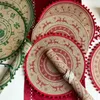 Tischsets Hitzebeständige Ballbecher-dekorative Kaffee-Jute-Wollmatte Runde Retro-Weihnachtsdekoration mit bedrucktem, gewebtem Esstisch-Tischset