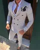 Herrenanzüge Blazer 2 Stück Business Zweireihig Regular Fit Kerb Revers Plaid Wolle Prom Smoking Für Hochzeit BlazerPants 230404