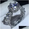 Bröllopsringar choucong unika vintage smycken 925 sterling sier stor rund klippt vit topas cz diamant promise kvinnor bröllop brud ring dhdjz