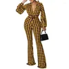 Roupas étnicas Elegantes Roupas Africanas para Mulheres Outono Manga Longa V-Pescoço Vermelho Amarelo Macacão Outfits Dashiki