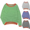 Pull tricoté à rayures de couleur contrastée pour femme, élégant, léger, col rond, manches longues, pour l'automne