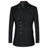 Shenrun hommes costumes coupe ajustée nouveau Costume de mode Double boutonnage pic revers bleu marine noir mariage marié fête bal maigre Costume 200266h