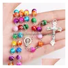 Pendant Necklaces New Relius Catholic Rainbow Rosary Long Necklaces Jesus Cross Pendant 8Mm Bead Chains For Women Men S Fashion Christ Dhwgb