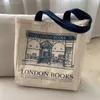 Sac à provisions Toile Épaule Londres Livres Imprimer Dames Casual Sac À Main Fourre-Tout Réutilisable Grande Capacité Coton Plage 230404