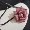 Choker Fashion Rose Flower Necklace Rope Collarbone Chain Fabric Material