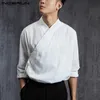 Mäns casual skjortor kinesisk stil män skjorta fast färg retro hanfu långärmad elegant spets upp 2023 vintage stativ krage mens camisa incerun 230403