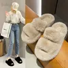 Home Fluffy Fur Slippers Comfy Open Toe Two Band Plush Sole Women Warm Shoes Indoor Bedroom Soft Flat Pillow Slide Footwear T231104