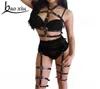 2020 Corset 2 Pcs Set PU Leather Harness Underwear Garter Belts Sexy Women Waist To Leg Body Bondage Cage Straps Chest Belts9577197