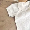 Kleidung Sets 2023 Sommer Infant Mädchen Kleidung Musselin Stickerei Rüschen Elastische Taille PPshorts Anzug Drehen Unten Kragen Offenen Stich Outfit