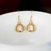 925 Sterling Silver Drop Earrings Women 8x10mm Oval Cabochon Semi Mount Dangle Earrings Amber Garnet Turquoise Setting 100% Fine Jewelry Valentine's Day Gift