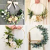 Decoratieve bloemen 10 stcs Garland metalen bloemen tafeltafel bureaubladdecor ijzeren ring bruiloft centerpieces houten kaarthouder kransbloemhuis