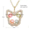 Lockets New Gold Pearl Cage Pendant Necklaces For Women Open Living Memory Beads Glass Magnetic Lockets Chains Fashion Jewelry Gift Dr Dhb94