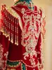 Ethnic Clothing Traditional Chinese Party Gown Bride Formal Banquet Satin Cheongsam Vintage Oriental Sequins Beading Tassels Wedding Dress