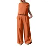 Tweedelige broek van dames 2 stks/set eenvoudige casual outfit dunne top set o-neck pure color wide been lange broek cool