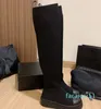 مصممة للسيدات Long Knight Boots الخريف الشتاء أزياء جولة إصبع القدم تمتد أحذية مسطحة الأسود