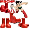 Bottes de créateurs rouges Mschf Hommes Femmes Bottes de pluie EVE Caoutchouc Astro Boy Reps Sur le genou Bottines Chaussures de dessin animé Plate-forme à fond épais Mans Womans Chaussures Mschfs