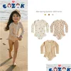 Einteiliges Kleinkind Kinder S Badeanzug Baby Mädchen Bodysuit Langarm Druck 1 Stück Badebekleidung 1 5 Jahre alte Kinder Sommer Strandanzug 2205 Dhjgp