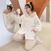 Women's Sleepwear 2023 Winter Fashion Light Luxury Pajamas Women Coral Fleece Thickened Warm Home Clothing Set Boutique Simple Style