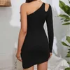 Casual Dresses Women's Hollowed Out Dress Sexig oregelbunden enkel ärm från axel sommarstrand för kvinnor strippade