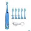 Brosse à dents électrique intelligente pour enfants, brosse à dents douce, dessin animé, 6 têtes, nettoyage des dents de bébé, livraison directe, électronique Otbue